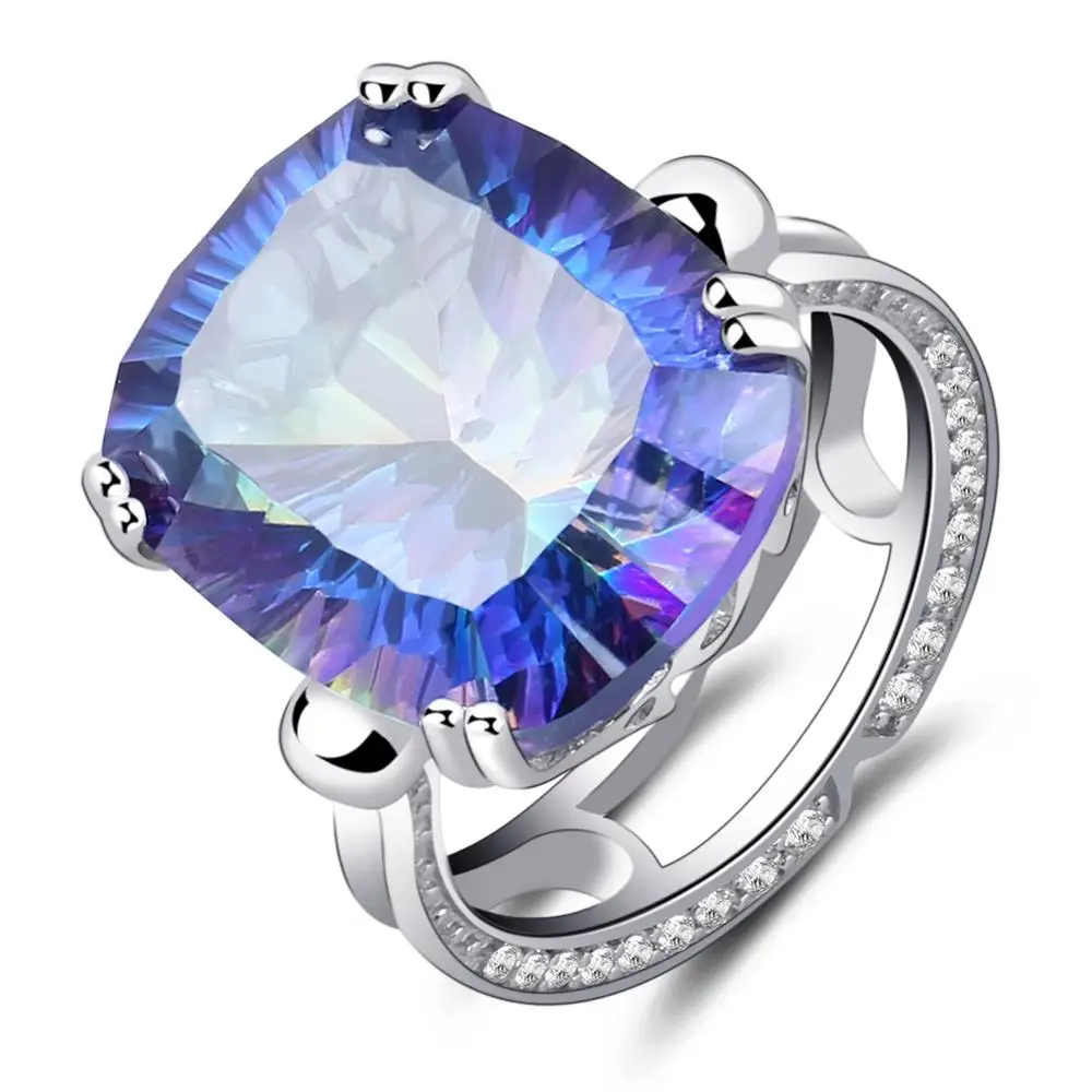 

Gem's Ballet 18.42Ct Natural Blueish Mystic Quartz Gemstone Ring For Women Cocktail Rings 925 Sterling Silver Fine Jewelry