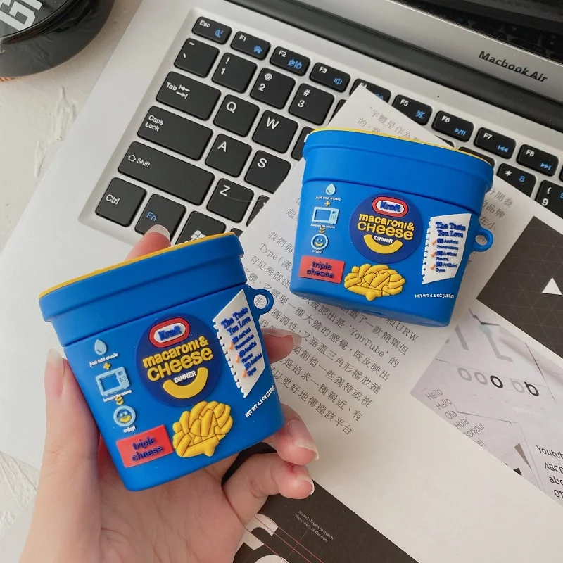 3D ยี่ห้อชีสอาหารสำหรับ AirPods 1 2 Pro 3 Charing กล่องซิลิคอนหูฟังไร้สายบลูทูธป้องกัน