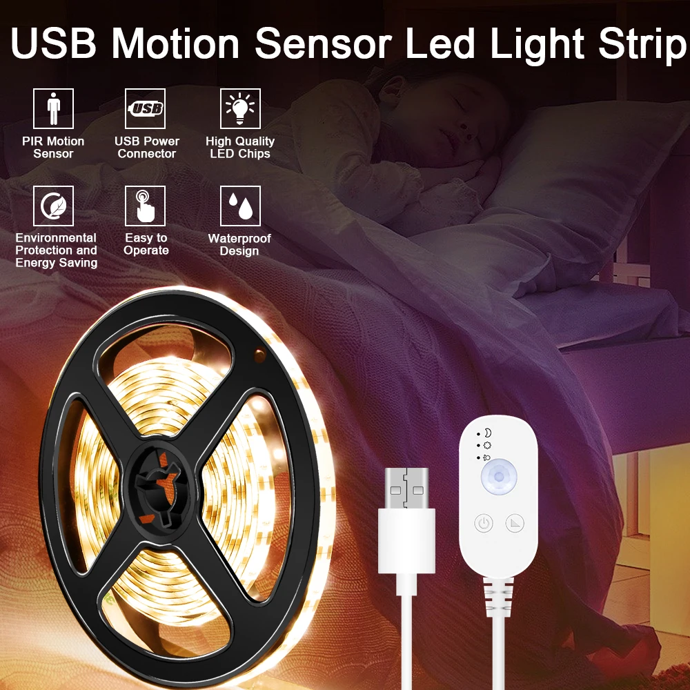 5V LED Lamp Strip USB PIR Light Tape 0.5 1 2 3 4 5M LED sensore di movimento Fita Light TV illuminazione di sfondo nastro flessibile per lampada 2835