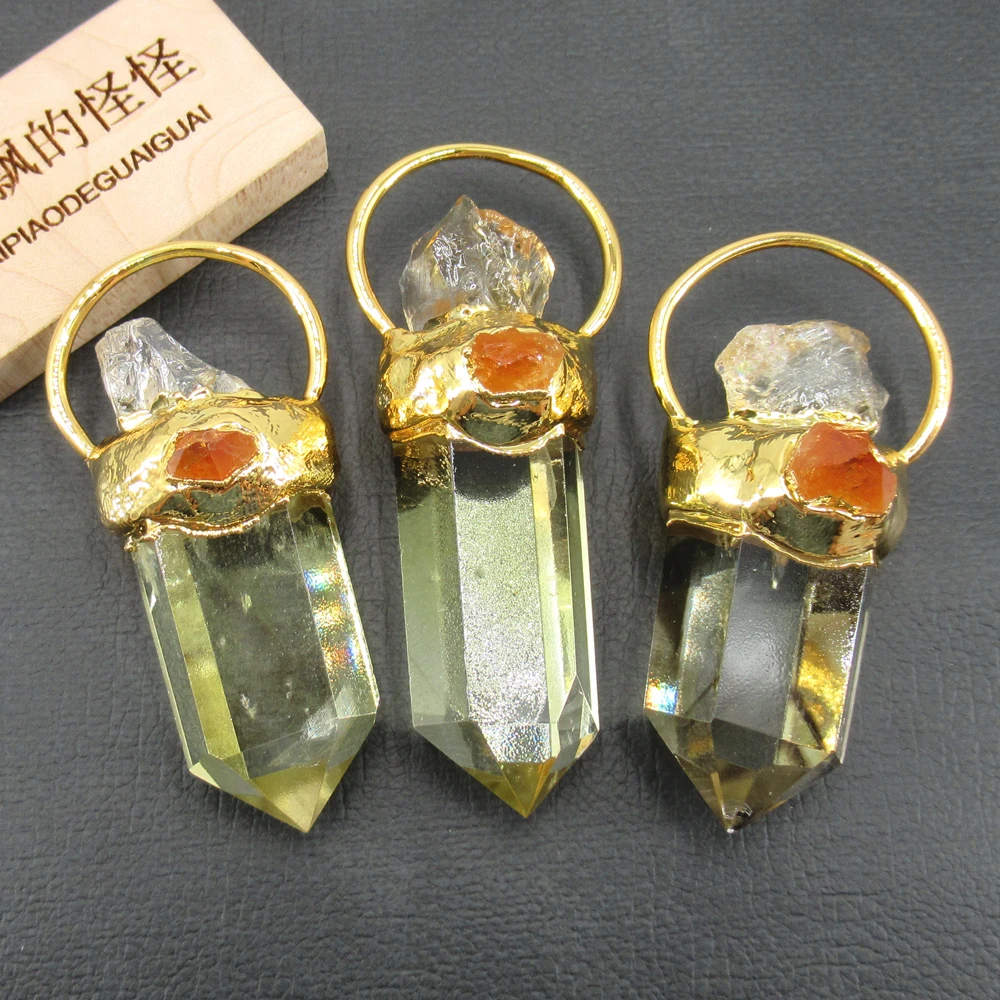 APDGG Natural Lemon Quartz Point Citrine Raw Rough Druzy Loop Charms necklace pendant Jewelry DIY