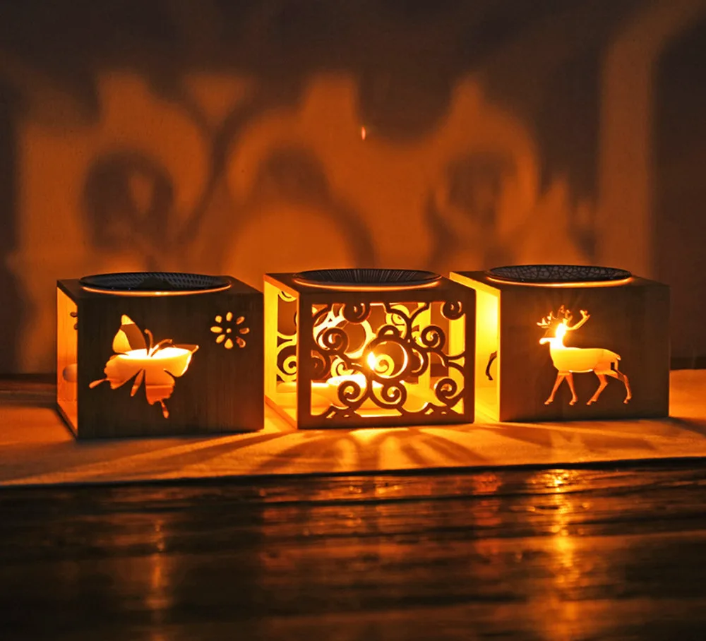 Bamboo Wood Hollow Fragrance Lamp Oil Furnace Aroma Burner Candle Holder Candlestick Vase Romantic Crafts Gifts Home Decoration