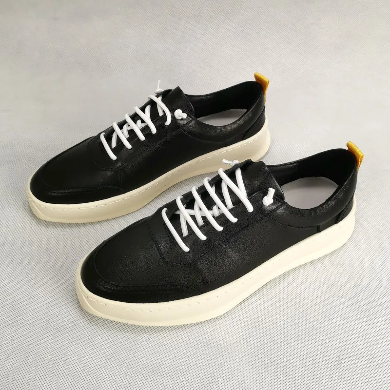 Thick Bottom Genuine Leather Platform Shoes Mens Footwear Trainers Sneakers Elastic Band Round Toe Casual Sneaker 45