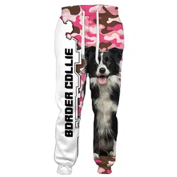 HX Border Collie Print Pants 3D Graphic Como  Animals Splicing Sweatpants Elastic Pockets Sportswear Harajuku Streetwear