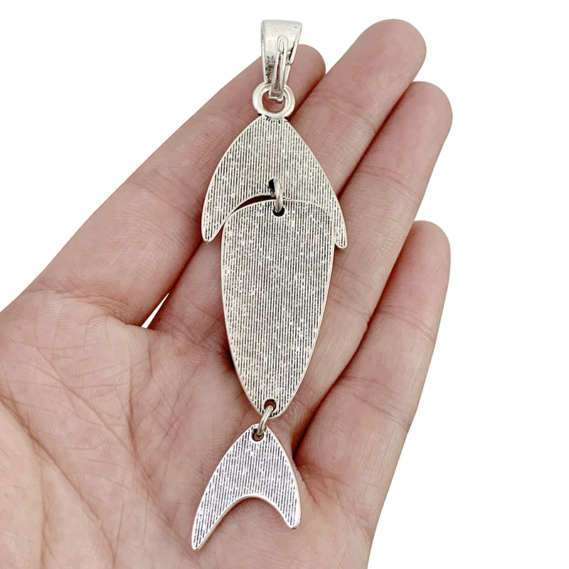 2 x Antique Silver Color Large Fish Charms Pendants for DIY Necklace Jewellery Making Findings Accessories 98x27mm