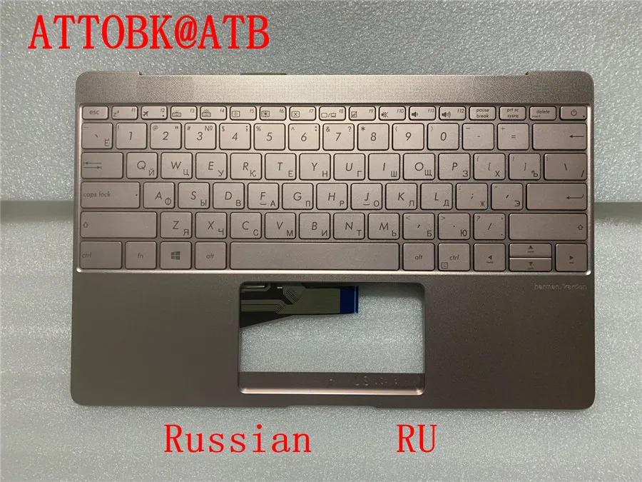 Imagem -04 - Teclado do Apoio de Mãos do Portátil Padrão Russo para Asus Zenbook Ux390 Ux390ua Ux390u Cinza Azul Ouro com Luz de Fundo Novo