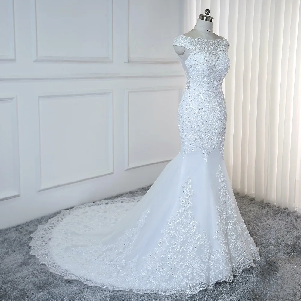 Folobe Tulle Mermaid Bridal Trouwjurk Mouwloze Fishtail Floor Lengte Lace Applique Handgemaakte Kralen Elegante Trouwjurk