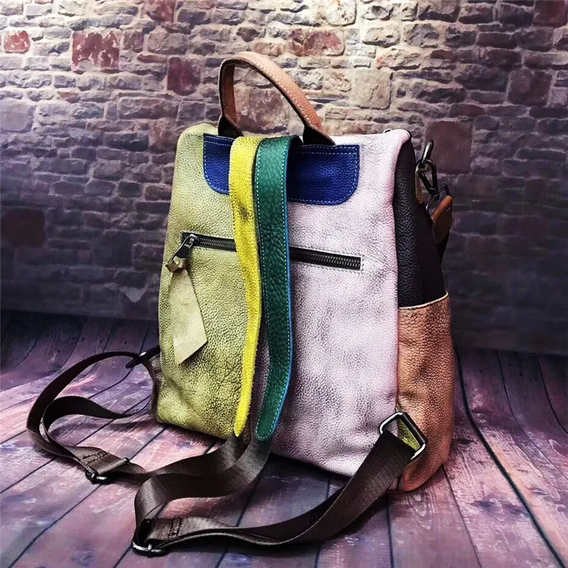 Nesitu Unique High Quality Large Capacity A4 Vintage Colorful Genuine Leather Women Backpack Female Girl Lady Shoulder Bags M521