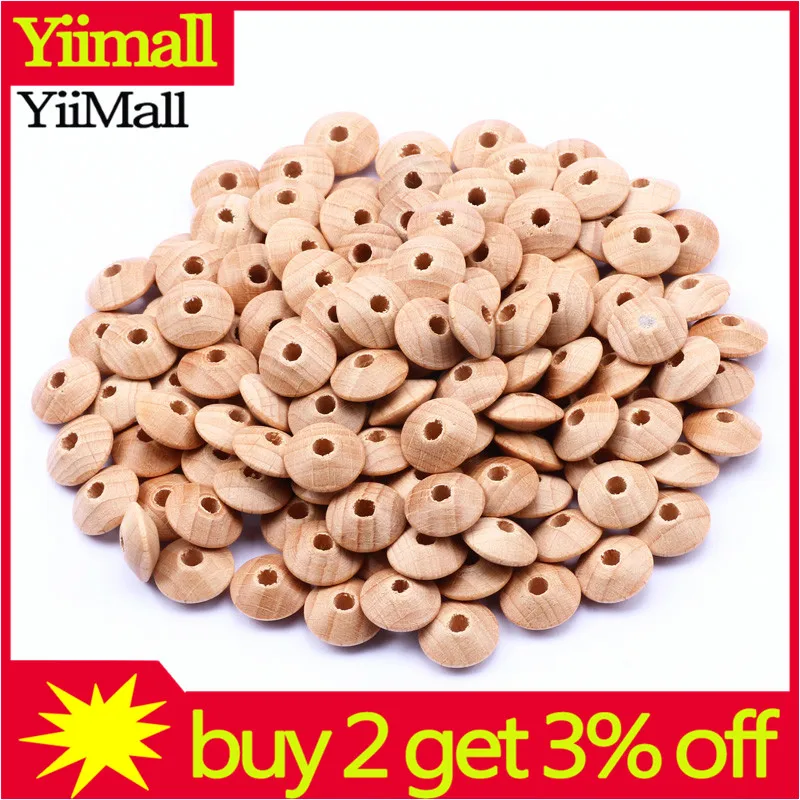 50pcs Natural Lentil Wooden Beads Round Flat Beech Loose Spacer Beads For Jewelry Making DIY Bracelet Natural-color