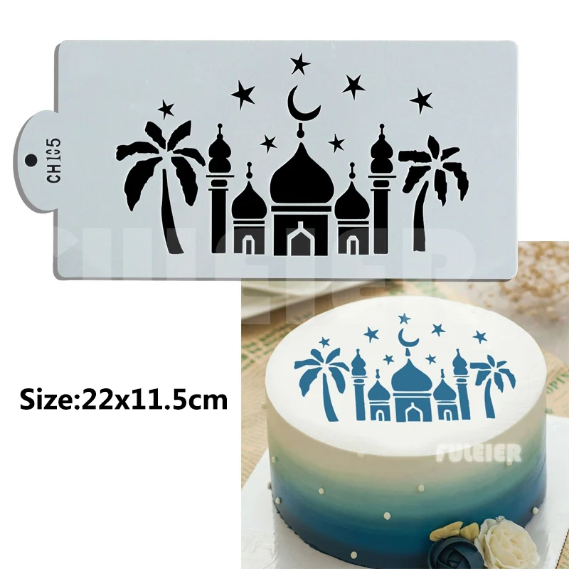 Eid Mubarak Design Decoration Cake Stencil Ramadan Mubarak Baking Pastry Fondant Cake Pattern Printing Stencil Cake Decoration T