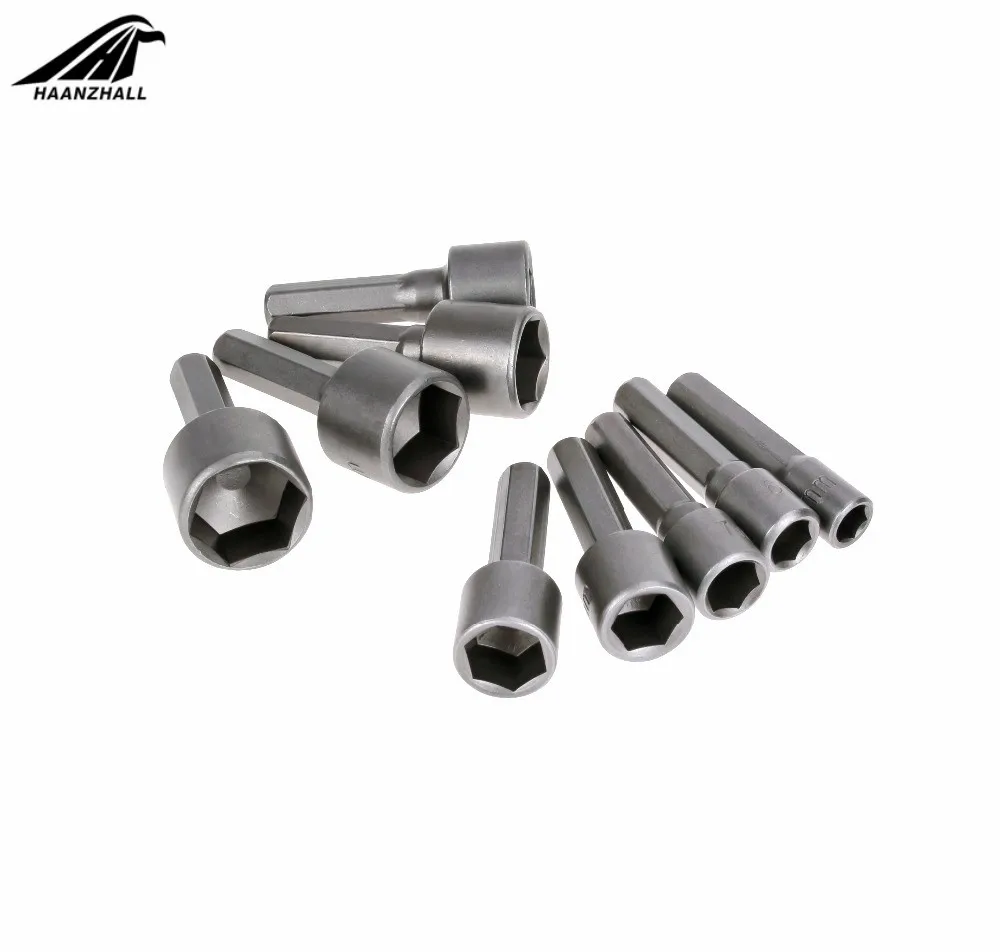 9Pcs 1/4 "Hex Shank Power Nut Driver สว่านประแจซ็อกเก็ตบิตสกรู 5-13 มม.Nut Driver ชุดอะแดปเตอร์ซ็อกเก็ต