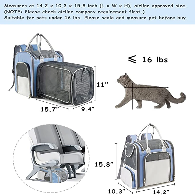 SHUANGMAO Pet Cat Carrier Backpack Expandable Airline Approved Dog Carriers Bag For Cats Breathable Travel Outdoor Pets Supplies