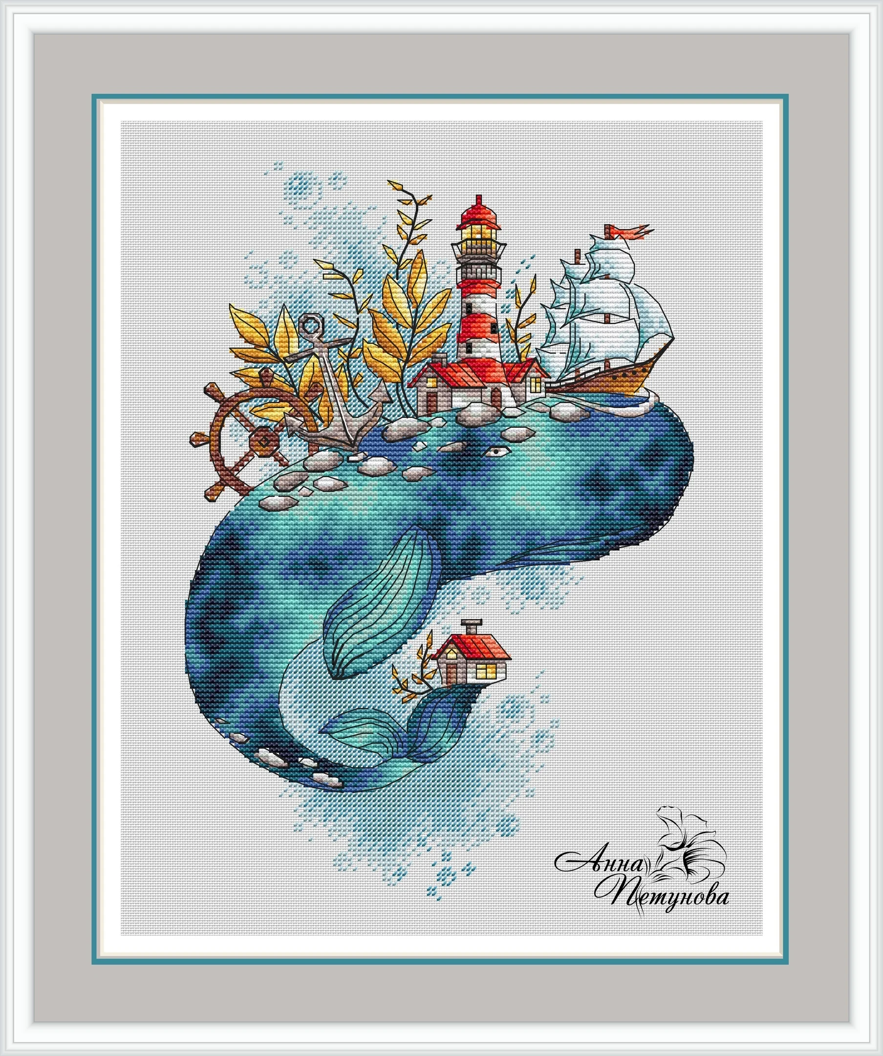 

Whale's nautical dream Cross Stitch Set Cross-stitch Kit Embroidery Needlework Craft Packages Cotton Fabric Floss