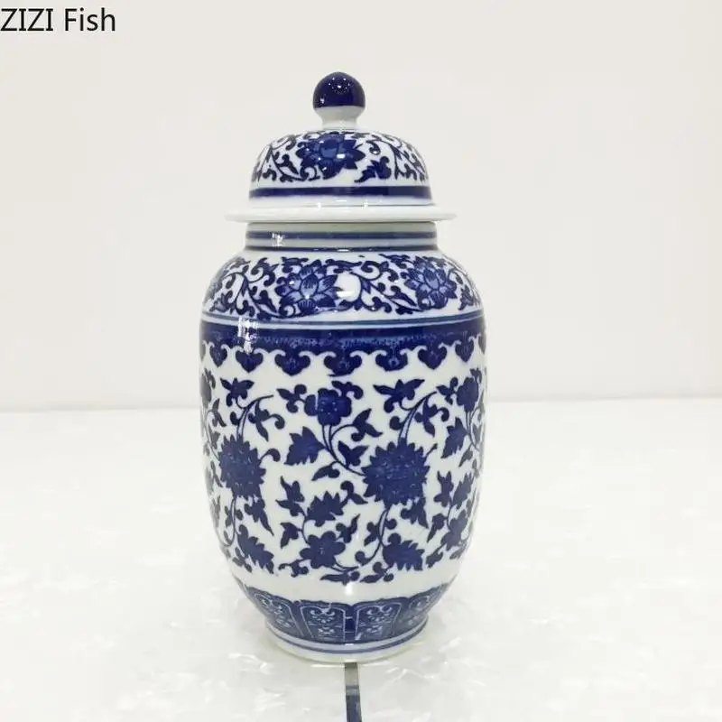 New Ceramic Tea Pot Blue and White Porcelain Decoration of Tea Coffee Beans Sealed Storage Tank Classical Household Storage Tank