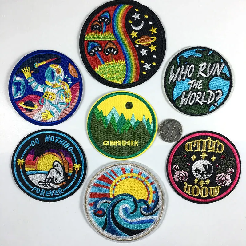 20pcs/lot Round Embroidery Patch Flower Climb Letter Fun Clothing Decoration Sewing Accessories Diy Iron Heat Transfer Applique