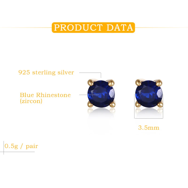 Women\'s Small Stud Earrings Silver 925 Earrings With Sapphire Blue Stones Fine Fashion Korea Jewelry