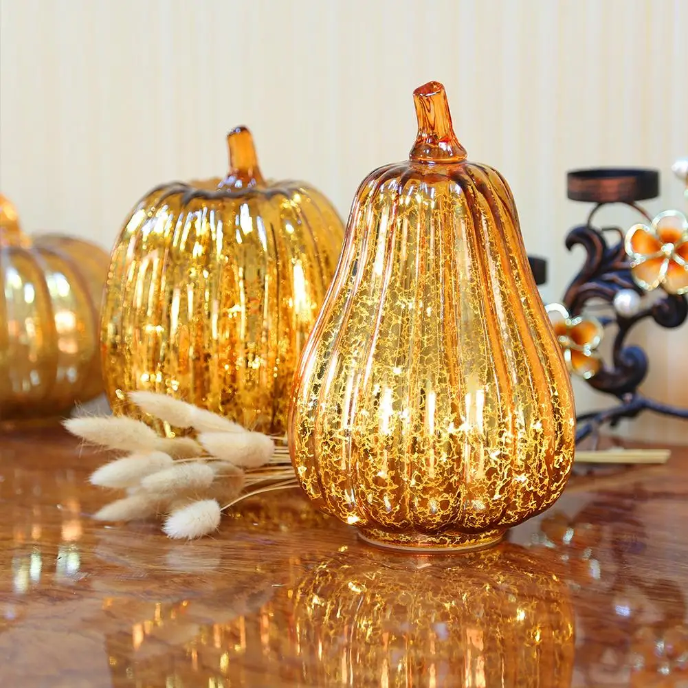 

Glass Luminous Pumpkin Lamp With Timer Thanksgiving Autumn Harvest Decorative Pumpkins Lamp Halloween Decorations