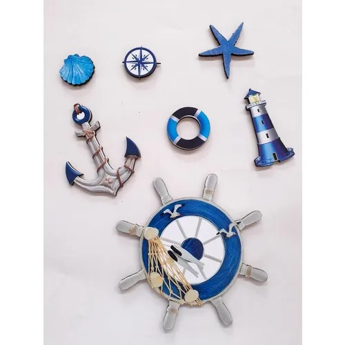 Flocking Bargain Anchor Rudder Sailor Themed 7 Pieces Wooden Wall Sticking Ornaments