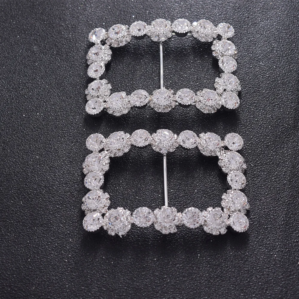 2pcs 5*7cm Rectangle shoes buckle with rhinestone glass wedding dress belt decoration clear stone applique for sewing hair