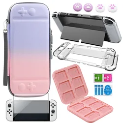 Switch OLED Accessories Set Storage Bag 9H Tempered Glass Protective Film Game Card Case PC Crystal Hard Shell Thumb Grip Caps