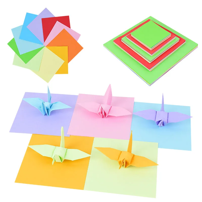 100pcs Origami Square Paper Double Sided Folding Lucky Wish Paper Crane Craft DIY Colorful Scrapbooking 8x8/10x10/12x12/15x15cm