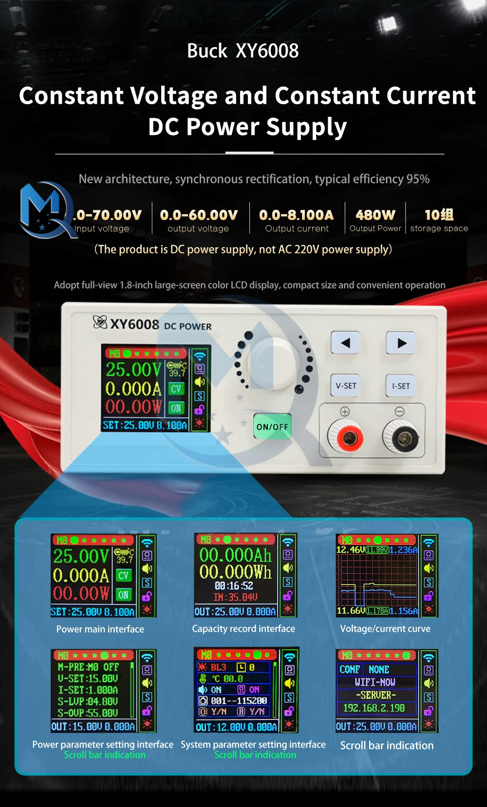 60V 8A4 80W Step Down Module XY6008-W LED Digital CNC Adjustable DC Stabilized Power Supply Constant Voltage Constant Current