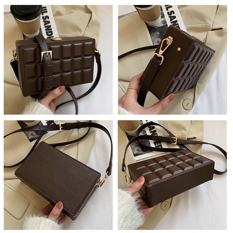 Black and Brown Box Design Party Clutch Chocolate Style Leather Purses and Handbags for Women Designer Bag Casual Shoulder Bag