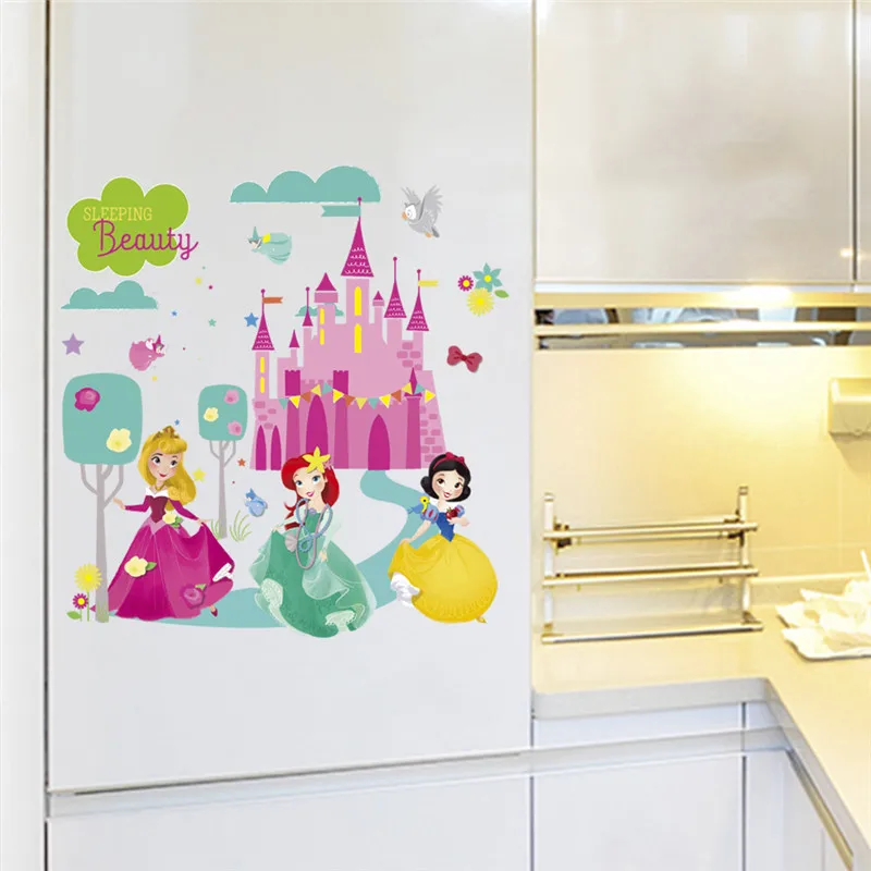 Cartoon Pretty Princess Castle Wall Sticker For Kids Room Children Bedroom Computer Decoration Wall Decals Diy Art Poster Mural