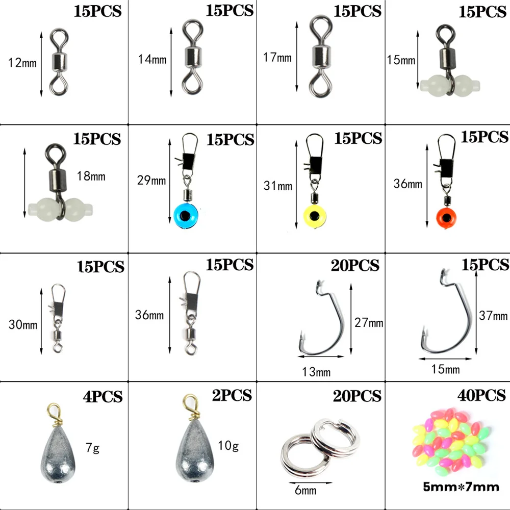 251Pcs/Box Fishing Tackle Box Fishing Accessories Kit Including Jig Hooks Bullet Bass Casting Sinker Weights Ocean Rock Fishing