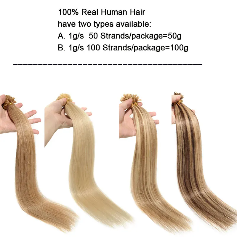 SEGO 1g/s Straight U Tip Hair Extension Pre Bonded Keratin Real Human Hair Nail Tip Extensions 50 Strands 50g