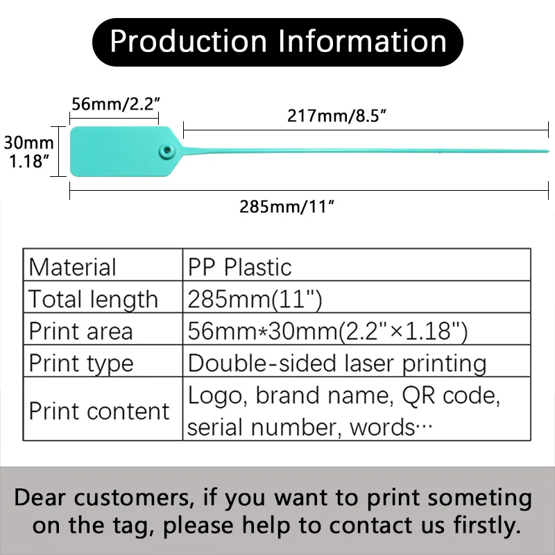100Pcs Custom Logo Disposable Plastic Security Seals Anti-tamper Cable Ties for Logistics Container Sneaker Clothing 285mm 11\