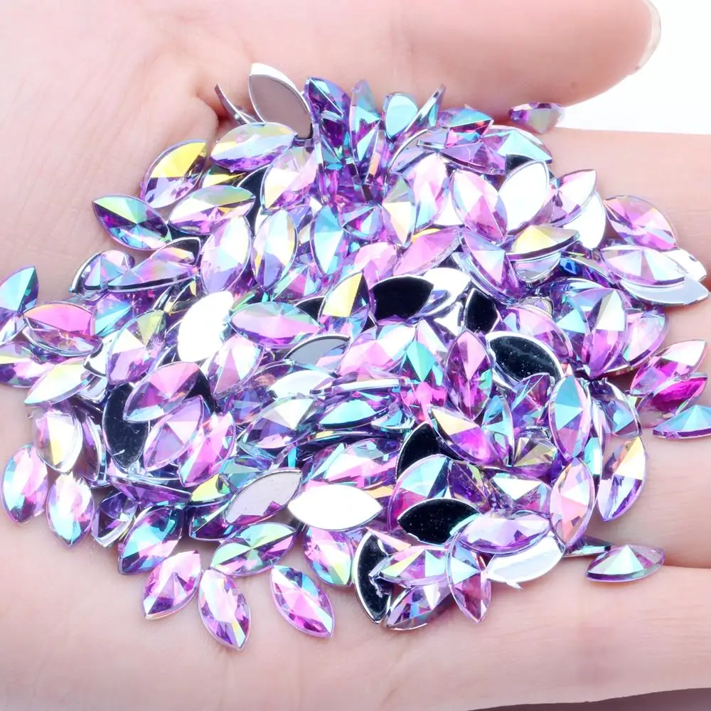 

Nail Acrylic Rhinestones Horse Eye 7x15mm 30pcs Pointed Face Flatback AB Colorful Leaf Stone Beads DIY Nail Art Craft Decoration