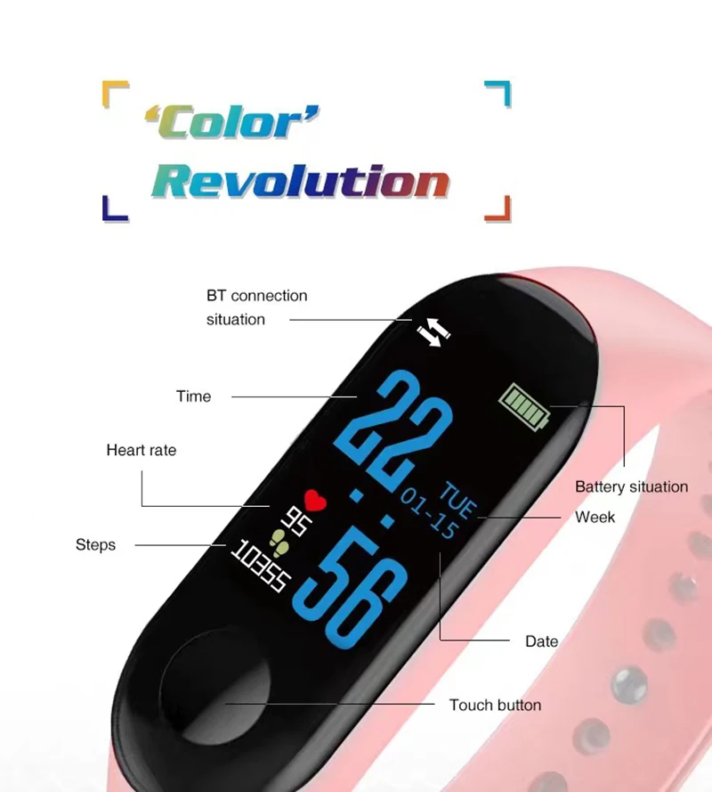 Esporte m3 relógio inteligente smartwatch pulseira m3 pro pulseira inteligente para mulheres monitor de pressão arterial inteligente crianças