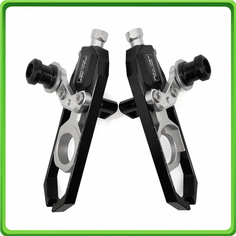 Motorcycle Chain Tensioner Adjuster with paddock bobbins fit for Yamaha R6 YZF-R6 2017 2018 2019 2020 Black&Silver