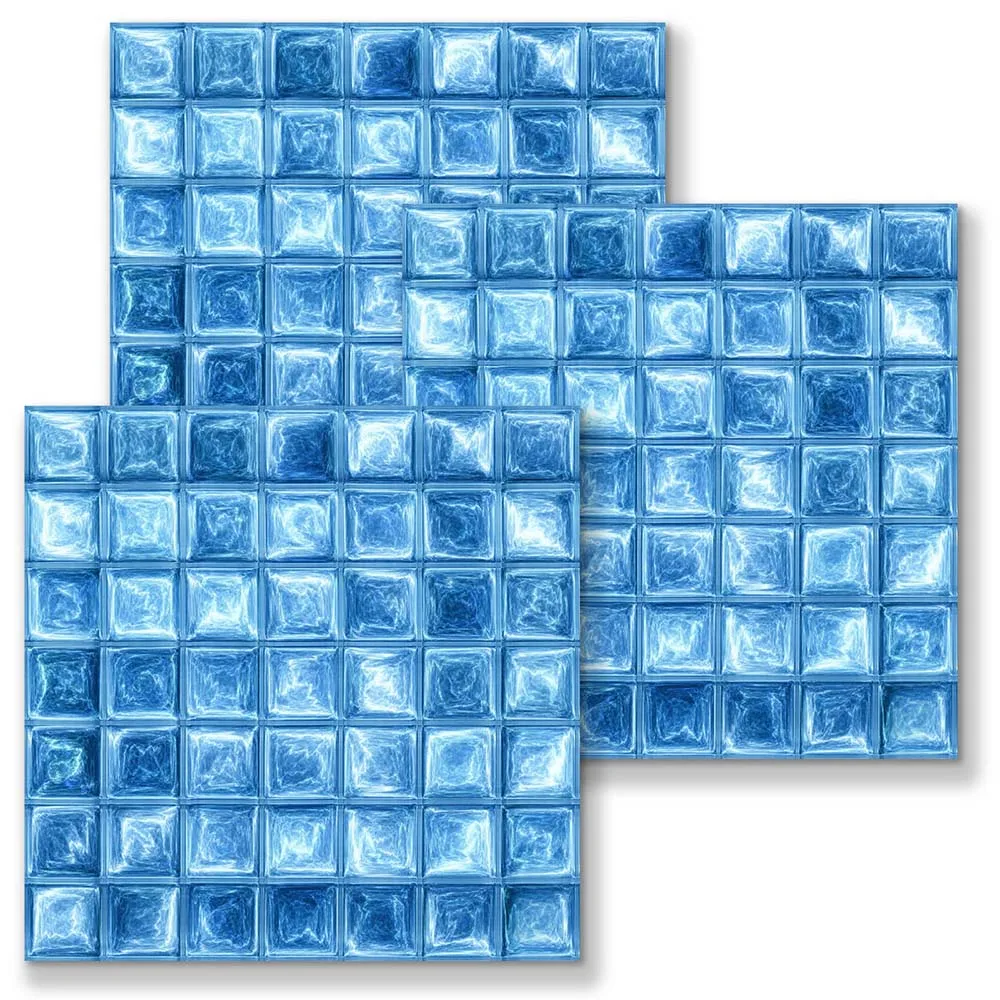 10pcs/set 3D Waterproof Self Adhesive Mosaic Wall Tile Sticker PVC Removable Blue Wallpapers Kitchen Bathroom Home Decoration