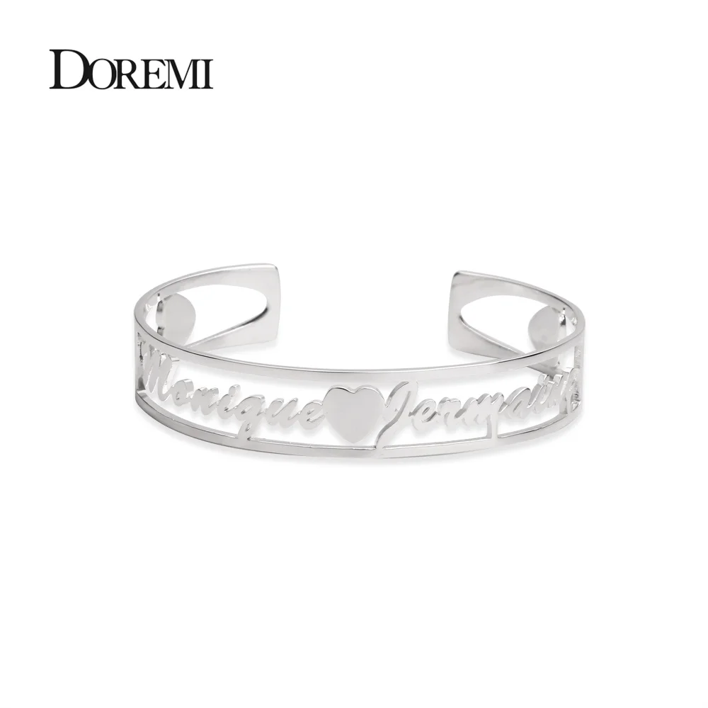 DOREMI  Stainless Steel Cutomized Gold Plated Name Bangle Men Women High Quality Personalized ID Nameplate Bracelet Adjusted