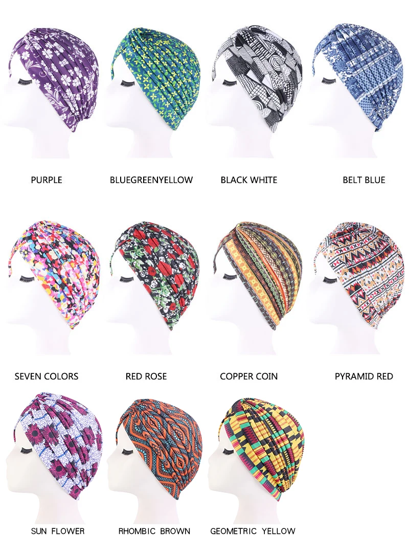 Neue Frauen Drucken Blume Knoten Krebs Rüschen Chemo Hut Beanie schal Turban Kopf Wrap Gestrickte Kappe Haarausfall Zubehör – Detail 1