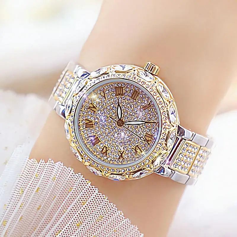 Fashion Women Watches 2024 Stainless Steel Rhinestone Crystal Ladies Quartz Watch Women Dress Clock Dropshiping montre femme