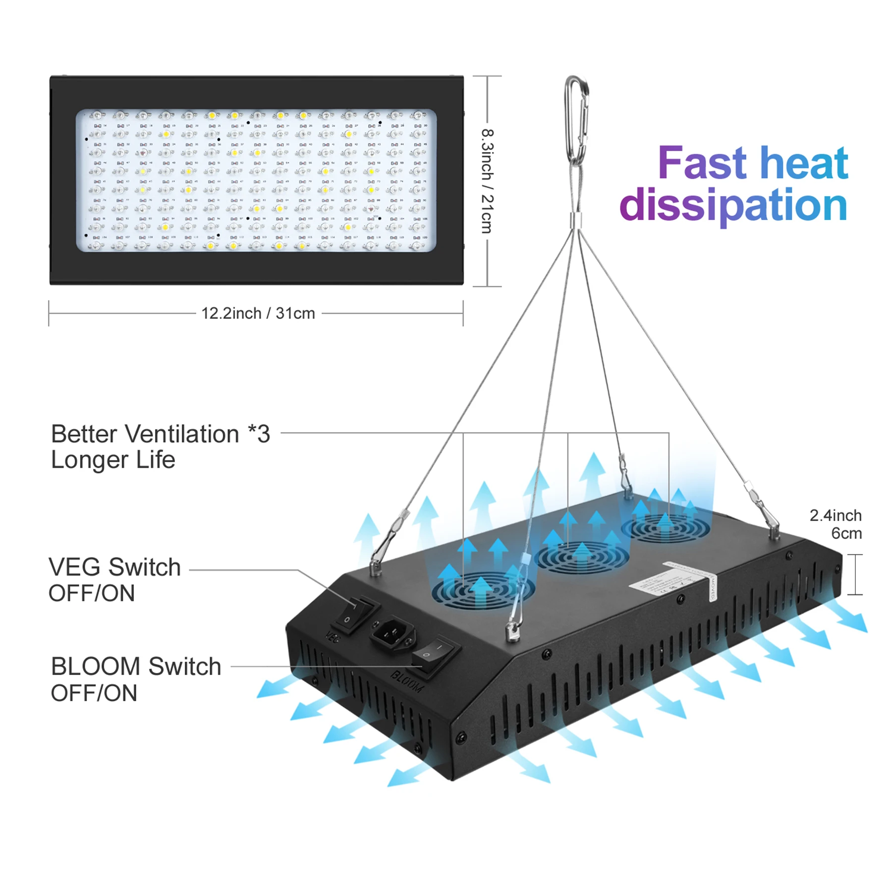 BOSYTOR lampu tumbuh LED 1200W, papan Quantum spektrum penuh lampu tumbuh matahari untuk rumah kaca pertumbuhan tanaman tenda tumbuh