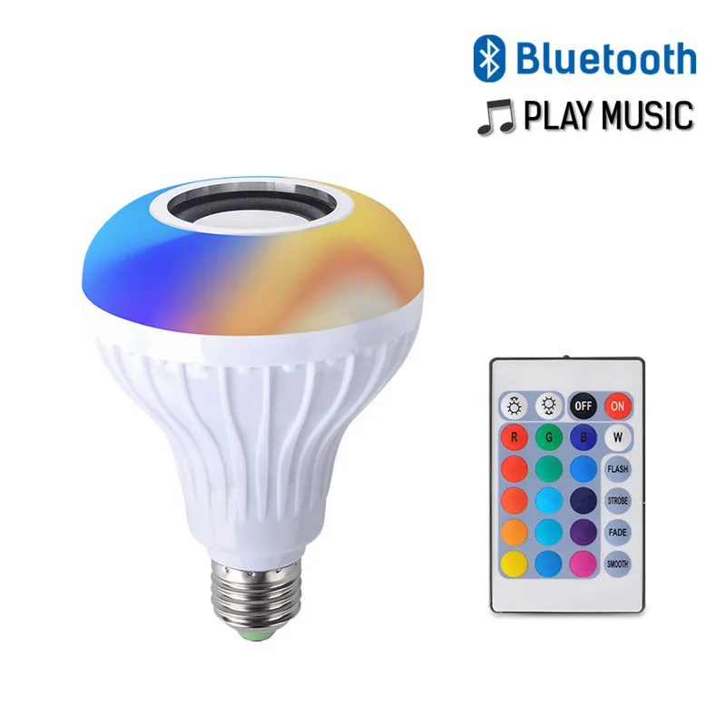 LED Bulb Bluetooth Speaker, 10W E27 RGB Replacement Light Wireless Stereo Audio with 24-Key Remote Control