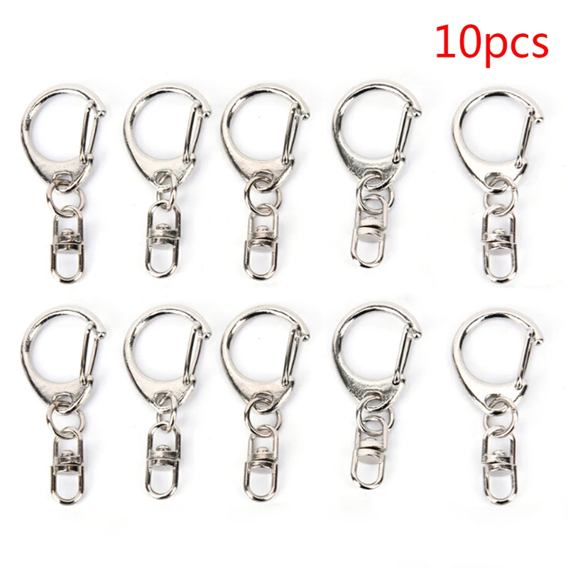 10pcs DIY Polished Keyring Alloy Swivel Lobster Clasps Clips Keychain Hooks Keychain Split Ring Findings For DIY Keychain Making