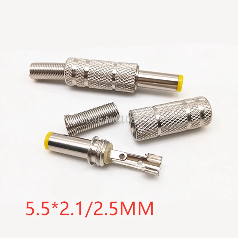5 Pcs 5.5x2.1x2.5mm DC Power Jack Male Plug Metal Connector Adapter with Yellow Head