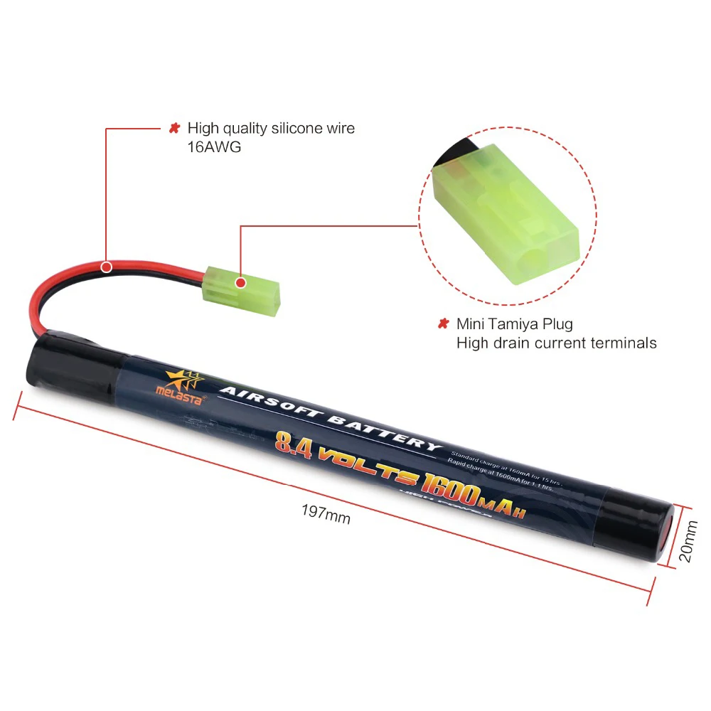 8.4v 1600mAh Stick Mini NiMH akumulator ze złączem Mini Tamiya zmontowanym do pistoletów Airsoft Cyma AK47 kałasznikow AK47