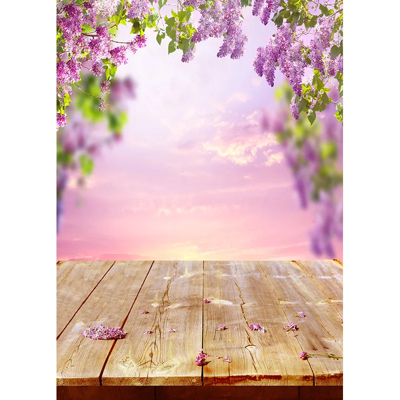 SHENGYONGBAO Spring Photography Background Leaves Flower Wood Floor Vinyl Backdrop Photo for Newborn Photocall CAT-01
