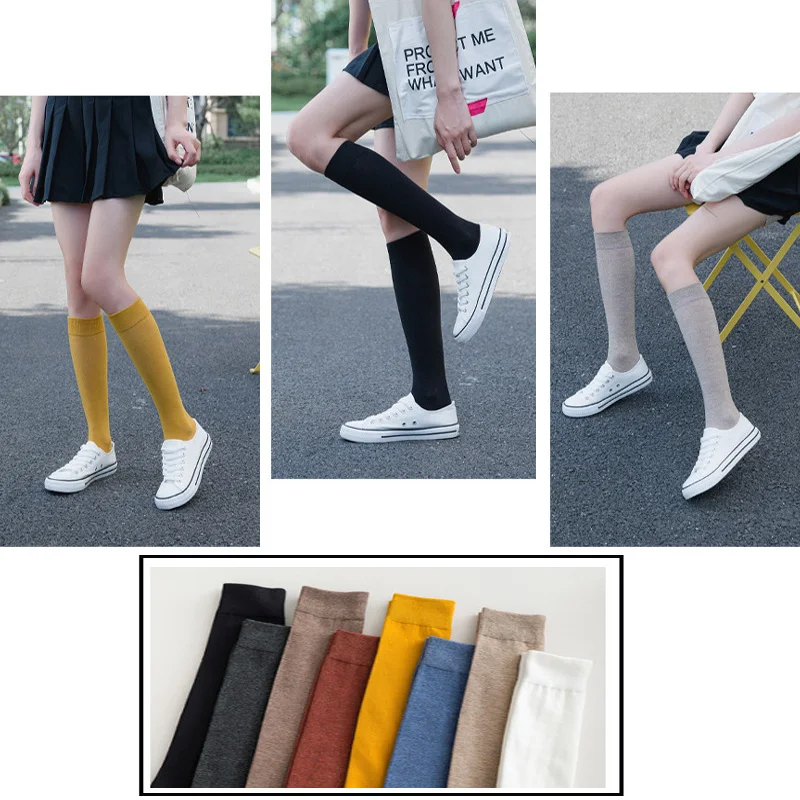 1 Pairs Solid Color Long Woman Socks Fashion Casual Calf Sock Women Cotton Knee High Socks Female Girl Party Dancing Sexy Socks