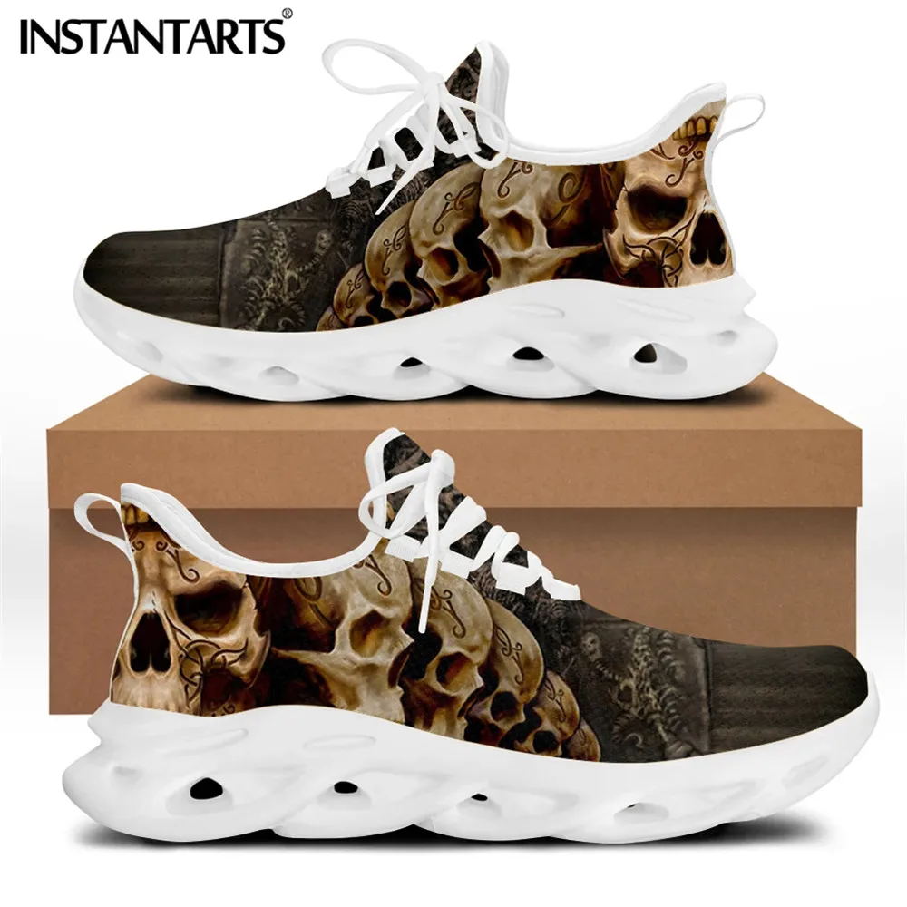 INSTANTARTS Spring Flats Men Shoes Cool Punk Skull Design Casual Men\'s Sneakers Summer Boys Lace-up Walking Footwear Zapatillas