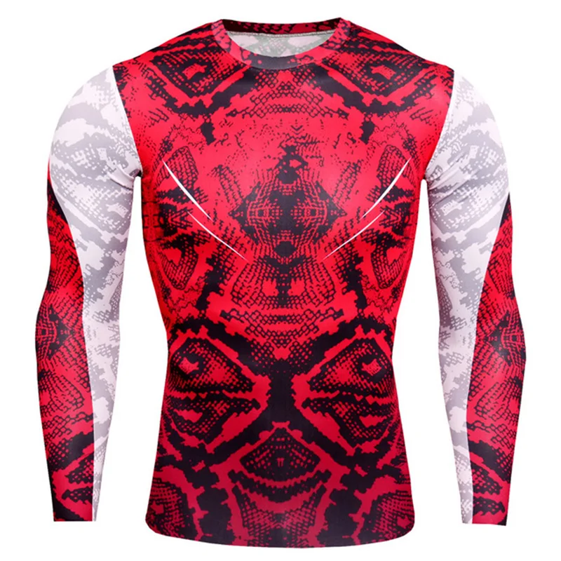 3D wydrukowano szybka kompresja na sucho Running T Shirt mężczyźni z długim rękawem siłownia Rashguard koszule Stretch koszulki sportowe