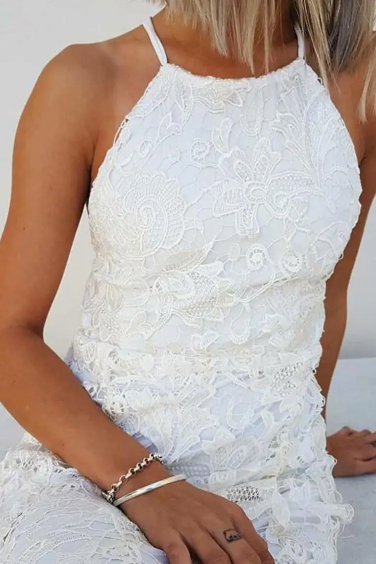 Semplice Halter Mermaid Lace Appliques abito da sposa Backless Beach abiti da sposa abiti da sposa