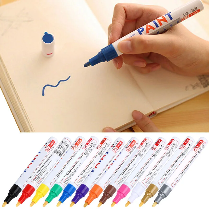 Oily Marker Pen Waterproof 12 Colors Car Tyre Tire Tread CD Metal Acrylic Permanent Paint Marker Sewing Supplies