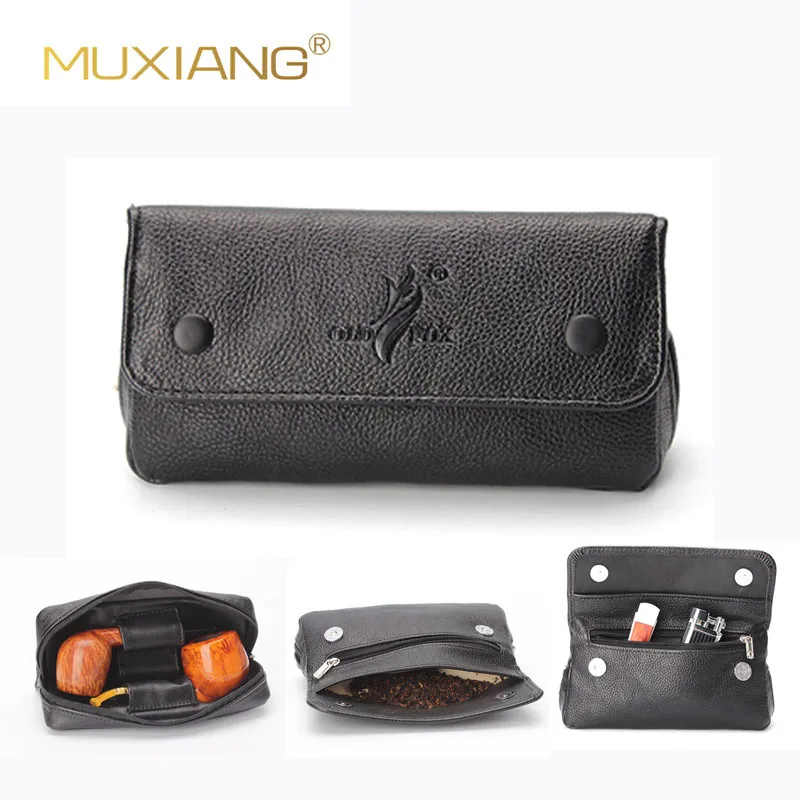 RU-2 Smoking Pipe Black Litchi Bag Soft PU Leather Bag Portable Men's Tobacco Pipe Smoke and Tool Accessories Storage Bag fc0014