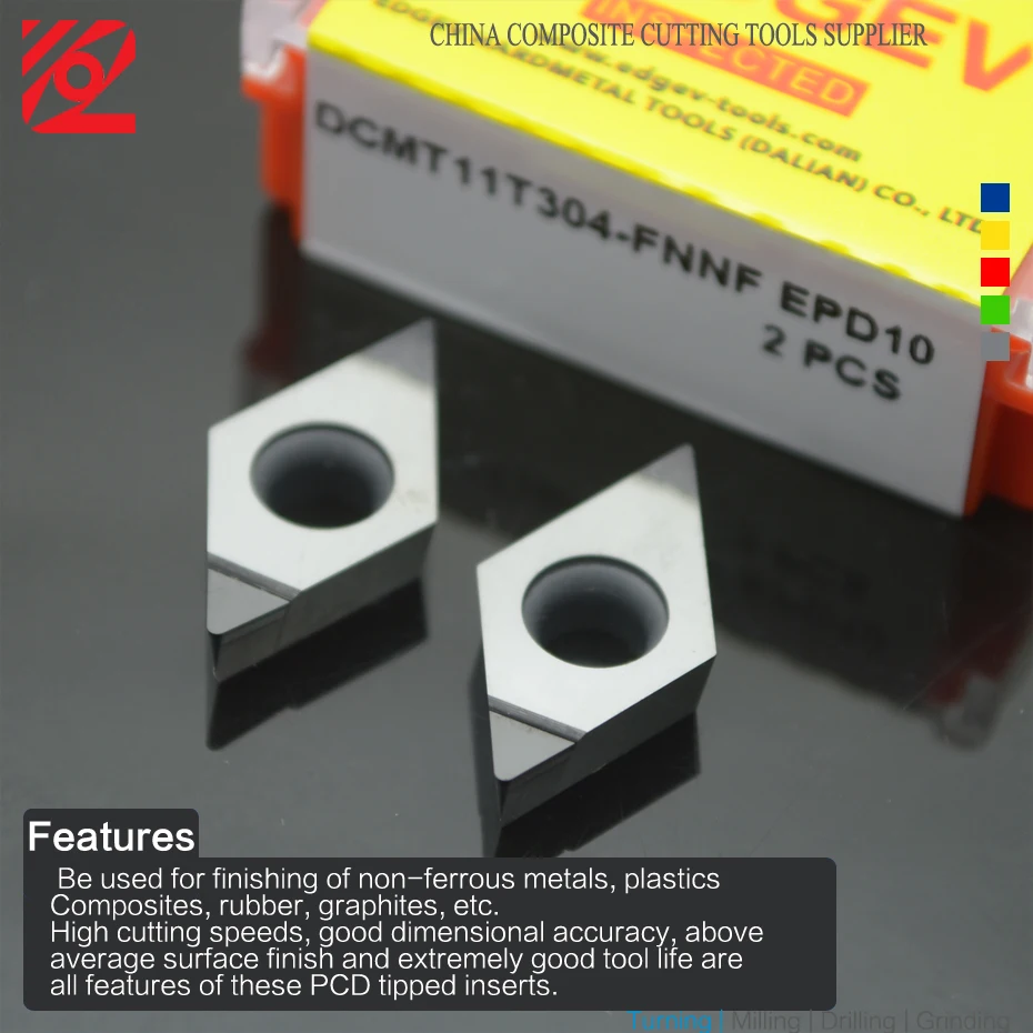 EDGEV 2 PCS PCD Inserto DCMT070202 DCMT070204 DCMT11T302 DCMT11T304 DCMT11T308 DCMT 11T308-Diamante Inserti Tornio Utensili CNC